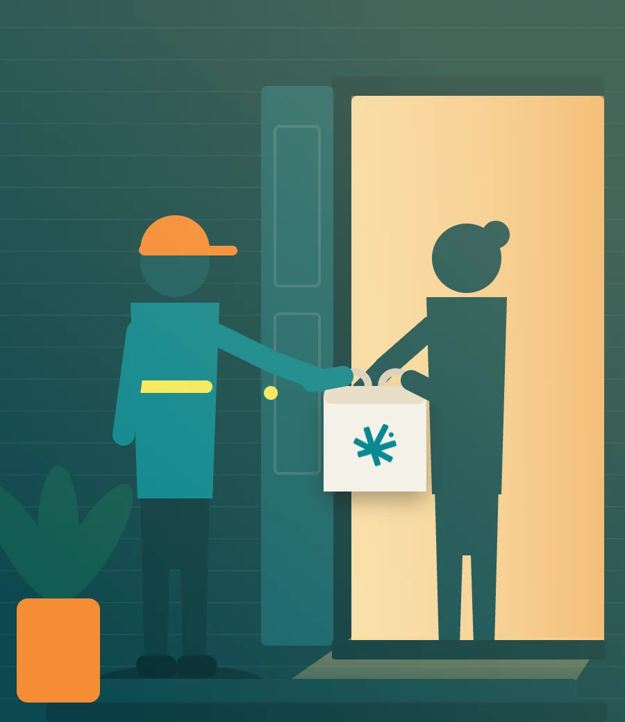 A Dris driver handing a plain package to a customer at their front door